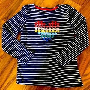 Girls joules navy striped heart top size 11
